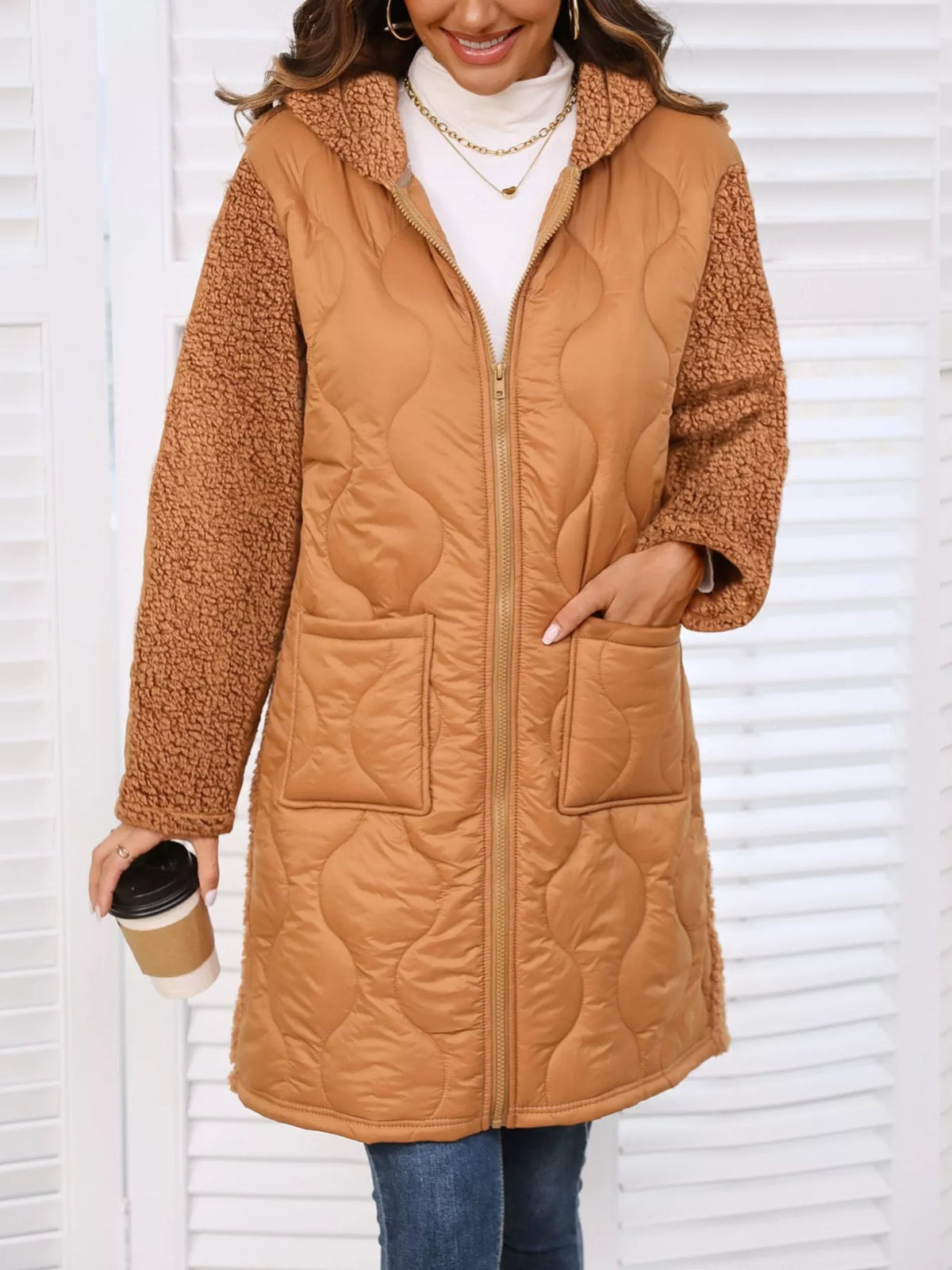 Zip Up Long Sleeve Hooded Outerwear