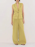 One Button Sleeveless Top and Pants Set