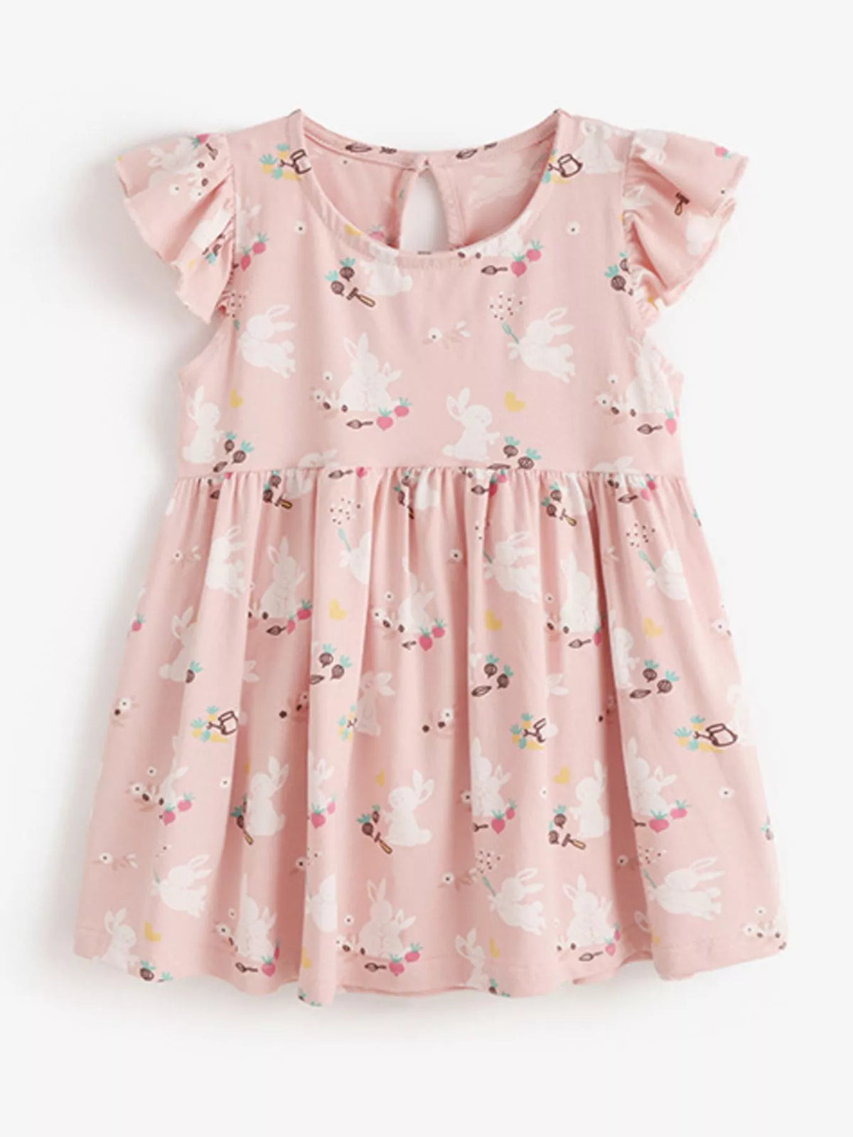 Children's Cute Bunny Print Flutter Sleeve Dress