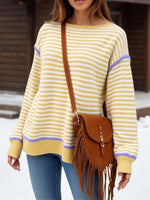 Striped Round Neck Long Sleeve Sweater