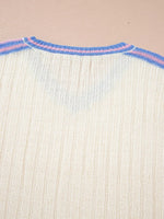 Striped V Neck Dolman Sleeve Rib Knit Oversized Sweater with Slits