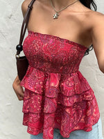 Smocked Layered Paisley Print Tube Top