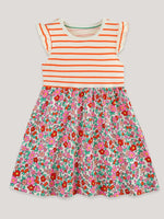 Children's Striped Floral Print Ruffle Sleeve Dress
