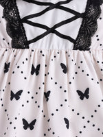 Children's Butterfly Print Lace Trim Peter Pan Collar Dress