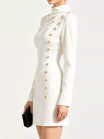 Full Size Decorative Button Mock Neck Mini Dress Plus Size