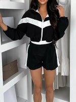 Color Block Zip-Up Jacket and Shorts Two-Piece Set