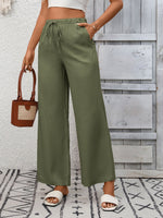 Drawstring High Waist Wide Leg Pants
