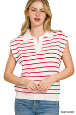 Zenana Viscose Striped Collared Sweater Vest
