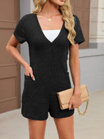 Casual Ribbed Knit V-Neck Romper