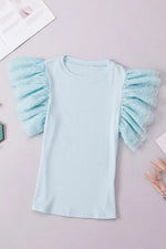 Ruffled Round Neck Cap Sleeve Top