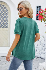 Ruched Scoop Neck Short Sleeve Blouse