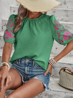 Embroidered Puff Sleeve Blouse