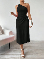 Side Slit Cutout Single Shoulder Dress
