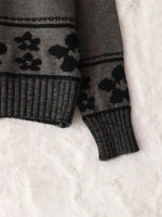 Flower Zip Collar Long Sleeve Sweater