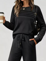 Full Size Casual Long Sleeve Top and Pants Set Plus Size