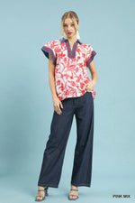 Umgee Floral Split Neck Top