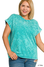 Zenana Full Size Crinkle Washed Round Neck Folded Short Sleeve Tee Plus Size