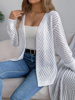 Openwork Open-Front Long Sleeve Cardigan
