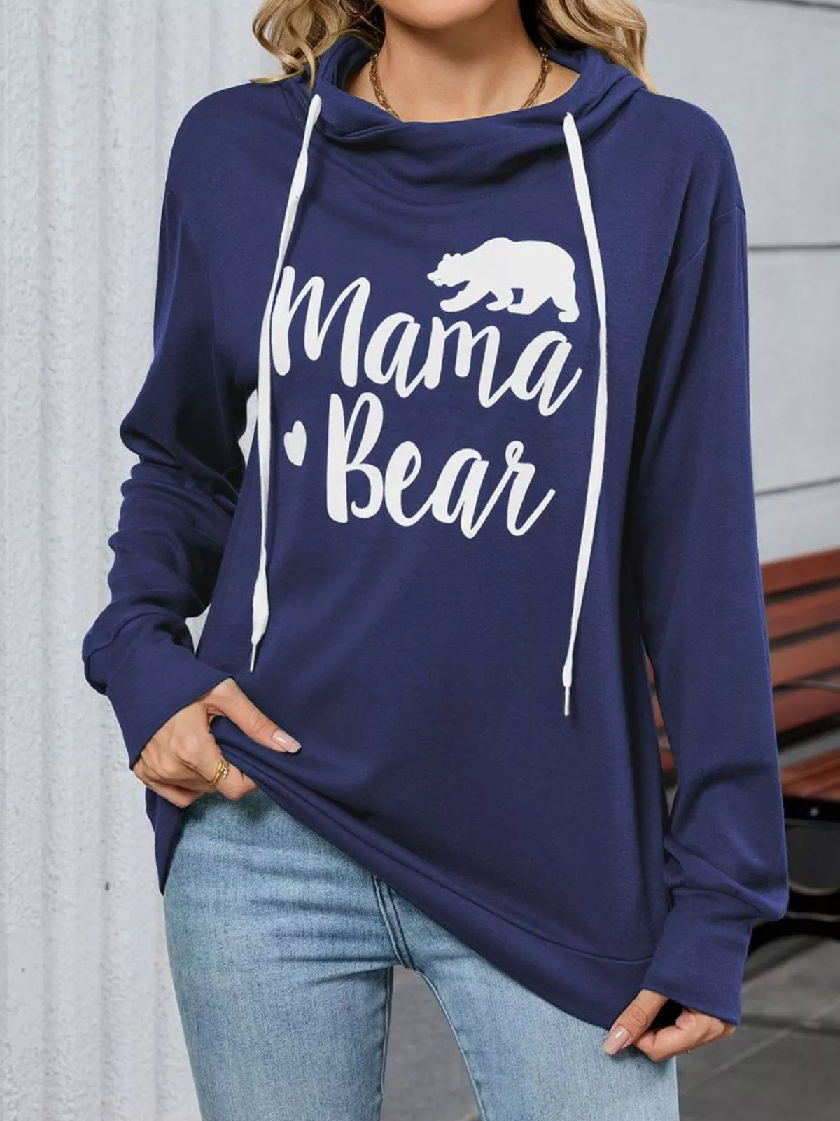Contrast Letter Graphic Drawstring Long Sleeve Hoodie