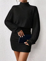 Ribbed Knit Turtleneck Bodycon Mini Dress