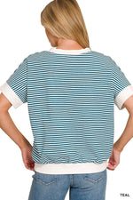 Zenana Stripe Contrast Trim Banded Bottom Top