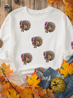 Thanksgiving Turkey Sequin Patched Sweatshirt