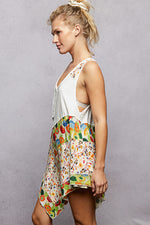 POL Round Neck Ribbed Tank with Woven Print Patch