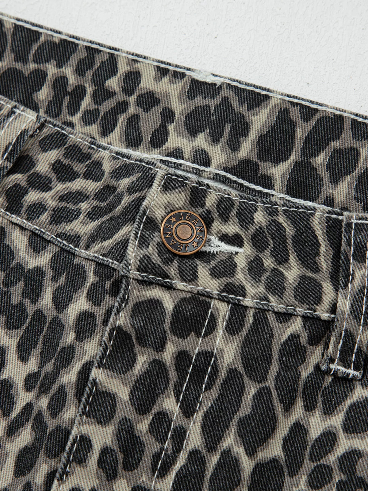 Leopard Print High Waist Barrel Jeans