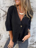 Full Size One Button V-Neck Shirt Plus Size