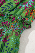 Floral Tie Split Neck Frilly Ruffle Trim Tiered Short Dress