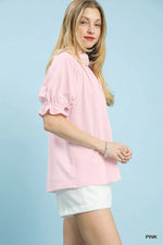 Umgee Textured Ruffle Sleeve V-Neck Top