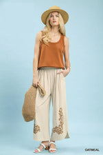 Umgee Linen Embroidered Wide-Leg Boho Pants