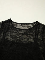 Lace Crochet Mesh Patched Slim Fit Long Sleeve Top