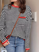 Striped Round Neck Long Sleeve Knit Top