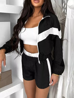 Zip Up Long Sleeve Outerwear and Shorts Set