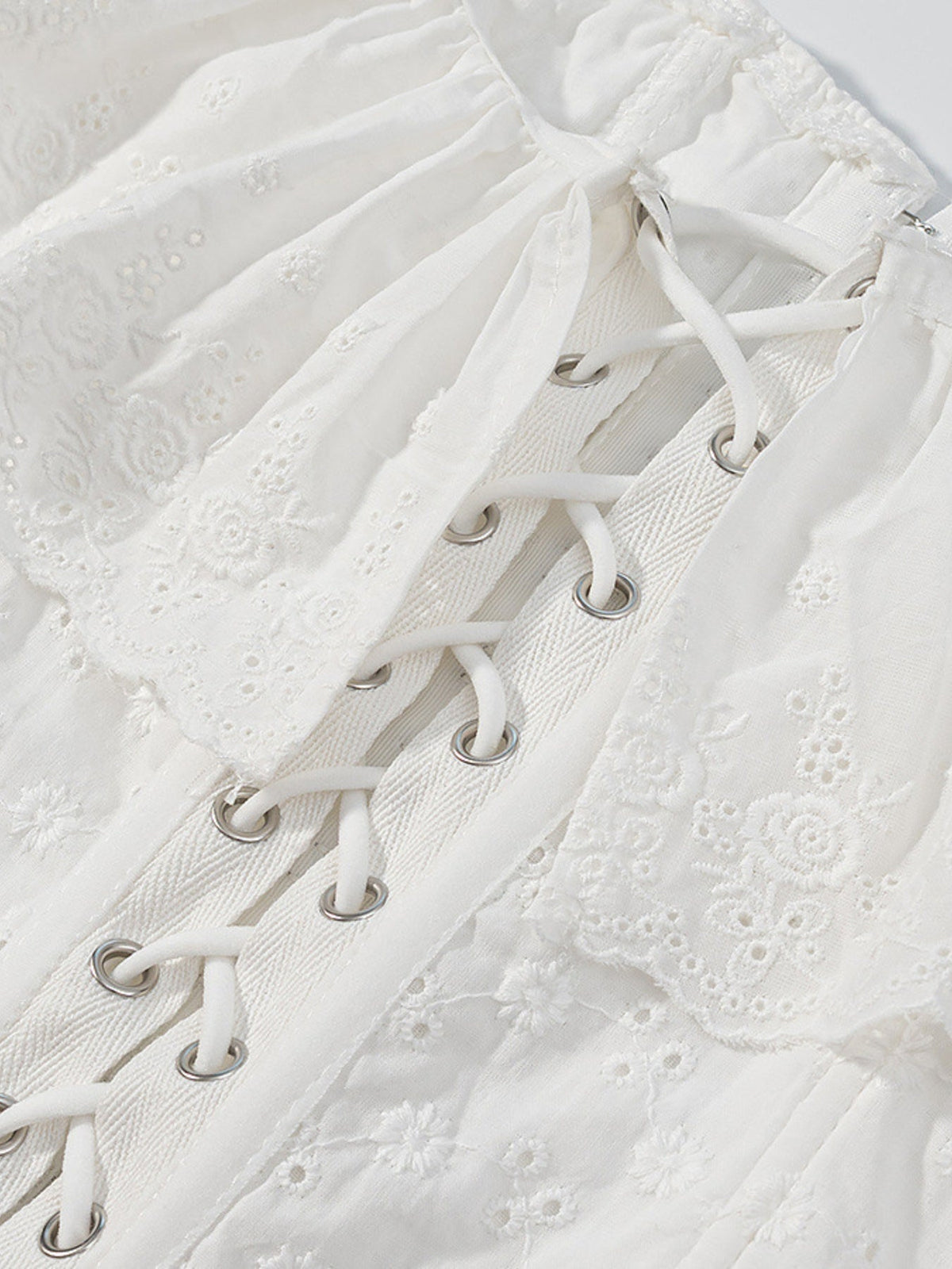 Lace Up Back Eyelet Ruffle Trim Tank