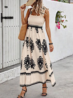 Smocked Printed Wide Strap Maxi Dress