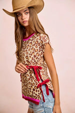 BiBi Leopard Pattern Side Tied Sweater Vest Top