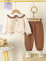 Children's Floral Applique Ruffle Trim Top and Pants Set
