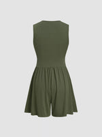Deep V-Neck Ruched Sleeveless Romper
