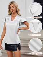 Satin V-Neck Flutter Sleeve Blouse