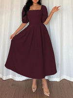 Square Neck Flutter Sleeve Midi Dress