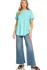 Zenana French Terry Washed Curved Hem Top
