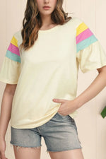 Color Block Stitched Sleeve Loose T Shirt