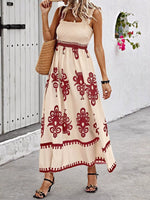 Smocked Printed Square Neck Maxi Dress