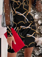 Floral Applique Mesh Sleeve Bodycon Dress