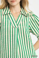 Umgee Striped Puff Sleeve Blouse