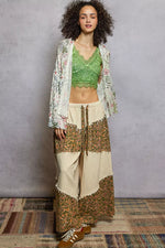 POL Open Front Floral Cardigan with Center Open Fringe