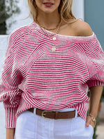Striped Boat Neck Casual Sweater