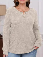 Ribbed Knit Button-Front Long Sleeve T-Shirt